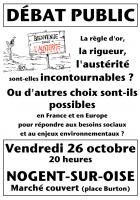 26 octobre, Nogent-sur-Oise - Débat public départemental « La règle d'or, la rigueur, l'austérité sont-elles incontournables ? »-Affiche débat