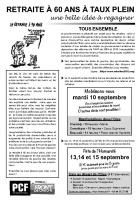 Tract départemental annonçant la manifestation du 10 septembre et la Fête de l'Humanité - Oise, 30 août 2013