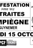 Affichette annonçant la manifestation CGT-FO-FSU-Solidaires du mardi 15 octobre à Compiègne - Oise, octobre 2013