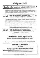 Tract annonçant la réunion publique « Quelle ville voulons-nous maintenant ? » - Crépy-en-Valois, 13 novembre 2013