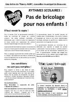 Lettre de Thierry Aury, conseiller municipal « Rythmes scolaires, pas de bricolage pour nos enfants » - Beauvais, 3 décembre 2013