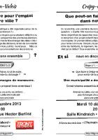 Tract de campagne de la liste « L'humain d'abord » annonçant la réunion publique du 10 décembre - Crépy-en-Valois, 2 décembre 2013