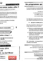 Tract de campagne de la liste « L'humain d'abord » annonçant la réunion publique du 16 janvier - Crépy-en-Valois, 3 janvier 2014