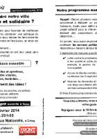 Tract de campagne de la liste « L'humain d'abord » annonçant la réunion publique du 18 février « Comment rendre notre ville plus conviviale et solidaire ? » - Crépy-en-Valois, 1er février 2014