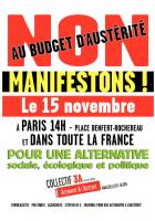 Manifestation unitaire « Non au budget d'austérité Valls-Hollande-Medef - Pour une alternative sociale, écologique et politique »-Tract 4 pages - Oise, 5 novembre 2014