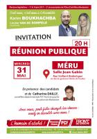 Flyer « Réunion publique à Méru en présence de Karim Boukhachba et Louise Van de Sompele - 3e circonscription de l'Oise, 31 mai 2017