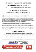 Tract «Le groupe Carrefour a encaissé beaucoup d'argent public : il a la responsabilité d'assurer la reprise du magasin Carrefour Contact de Saint-Jean ! » - PCF Beauvais, 11 juin 2018