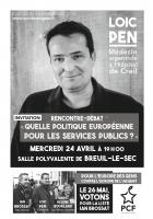 Flyer « Européennes 2019 - Rencontre-débat sur les services publics, avec Loïc Pen » - PCF Clermont, 24 avril 2019