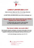 27 janvier, Beauvais - LDH Beauvais-Rencontre « Suppressions des observatoires par l'État, impacts sur notre Société ? »
