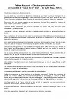Déclaration de Fabien Roussel sur les résultats du 1er tour de l'élection présidentielle - 10 avril 2022