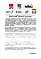 Communiqué commun « Pour les salaires, les pensions, les bourses d’études, les minima sociaux : en grève le 29 septembre ! » - France, 9 septembre 2022