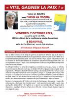 Flyer « Vite, gagner la paix. Conférence-débat avec Patrick Le Hyaric » - Espace Marx60, 7 octobre 2022