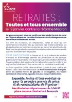 Flyer « Retraites : toutes et tous ensemble le 19 janvier contre la réforme Macron » - PCF Oise & déclinaisons locales, janvier 2023