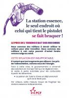 Flyer « La station essence, le seul endroit où celui qui tient le pistolet se fait braquer » - PCF Villers-Saint-Paul, 25 septembre 2023