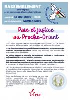 Flyer « Paix et justice au Proche-Orient - Rassemblement à Montataire le 13 octobre » - PCF Oise, 12 octobre 2023