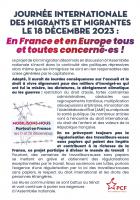 Flyer « Journée internationale des migrants et migrantes le 18 décembre 2023 : en France et en Europe, tous et toutes concernées » - PCF, 11 décembre 2023