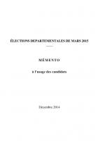 Départementales 2015 : mémento à l'usage des candidats - Ministère de l'Intérieur, 11 décembre 2014