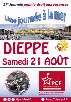 Affichette « 27e édition de la Journée à la mer pour le droit aux vacances » - PCF Oise, 21 août 2021