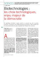 Daniel Thomas-Biotechnologies : les choix technologiques, enjeu majeur de la démocratie - La Revue du Projet n° 6, mars 2011
