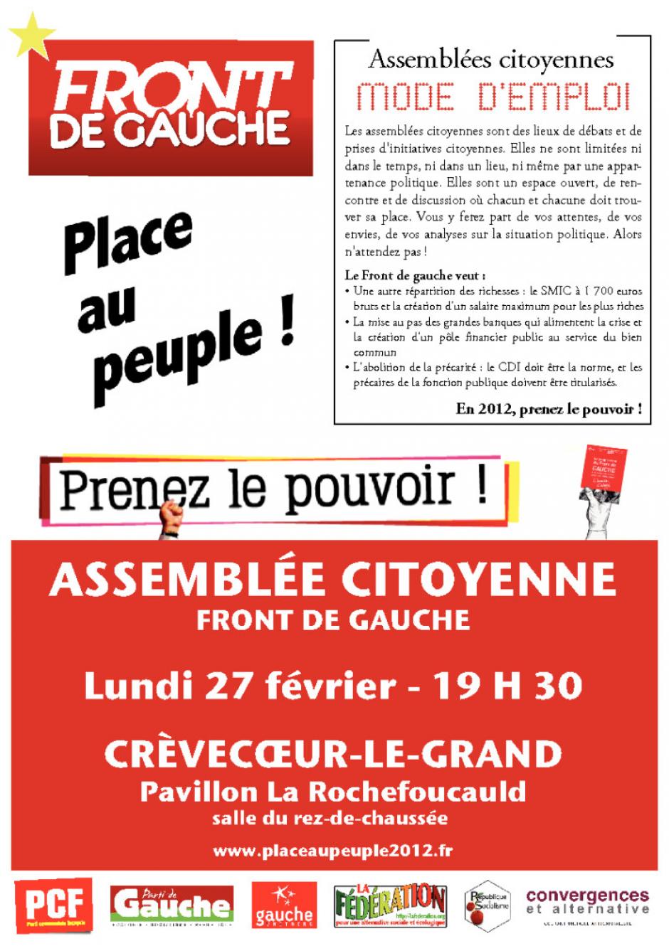 27 février, Crèvecœur-le-Grand - Assemblée citoyenne du Front de gauche