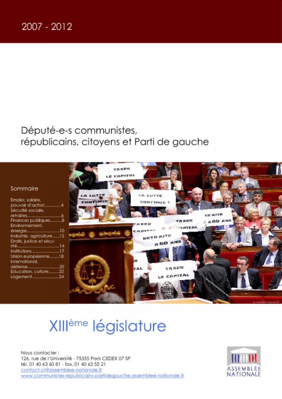 Députés communistes, républicains, citoyens et Parti de gauche- Bilan de XIIIe législature 2007-2012