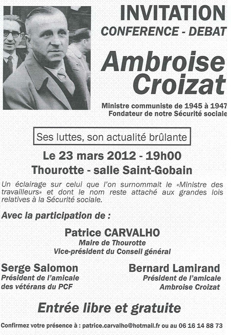 23 mars, Thourotte - Conférence-débat « Ambroise Croizat »