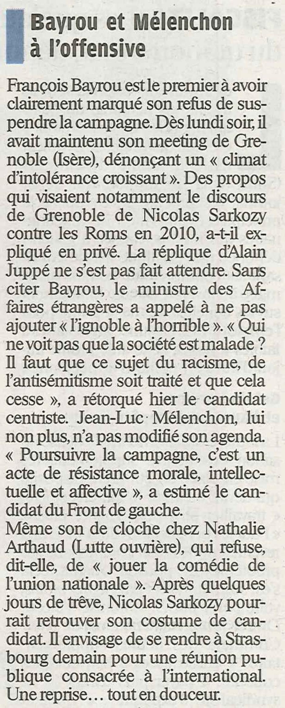 20120321-LeP-France-La campagne continue pour Arthaud, Bayrou et Mélenchon