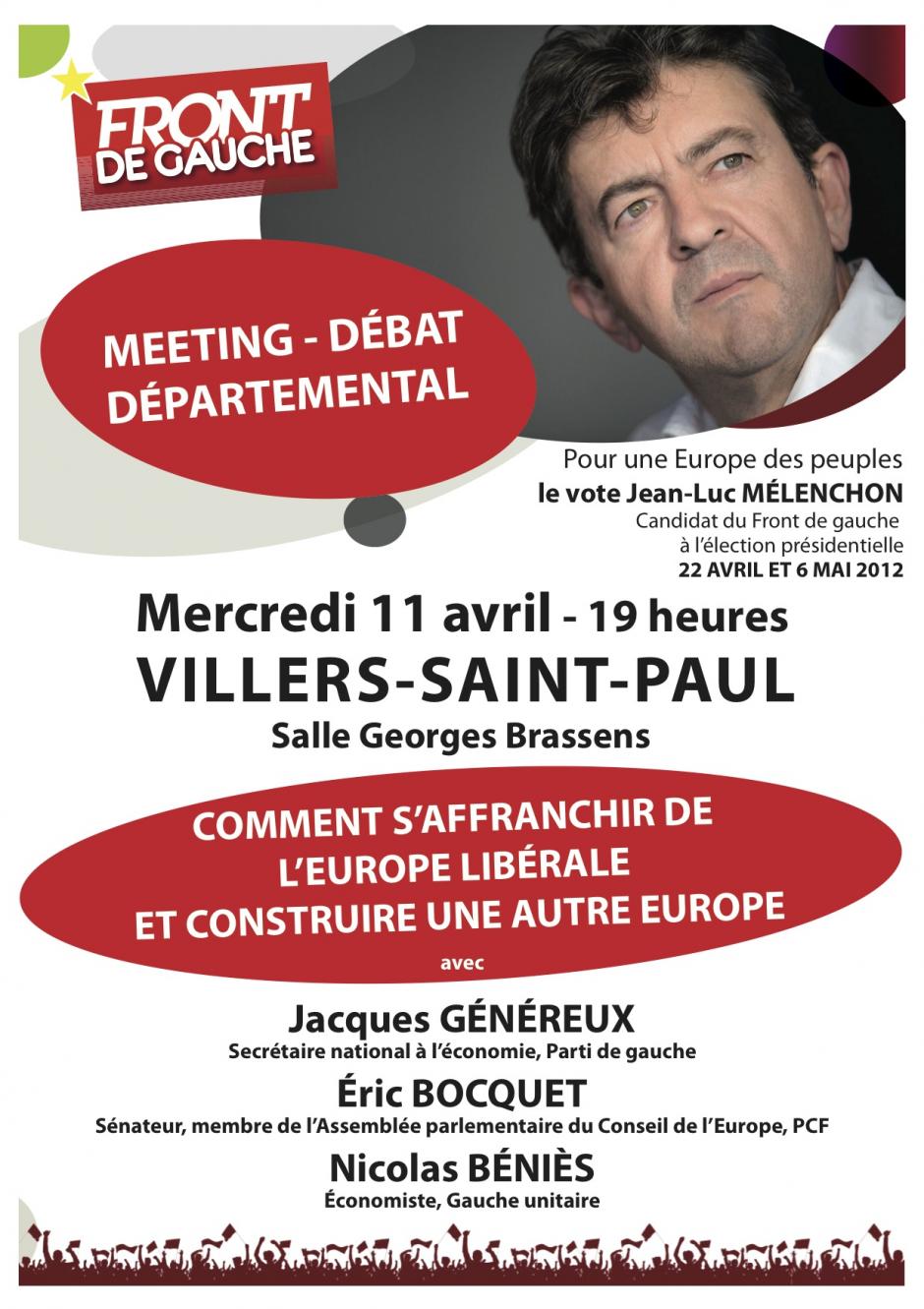 11 avril, Villers-Saint-Paul - Débat départemental du Front de gauche sur le thème de la construction d'une nouvelle Europe - Tract-R