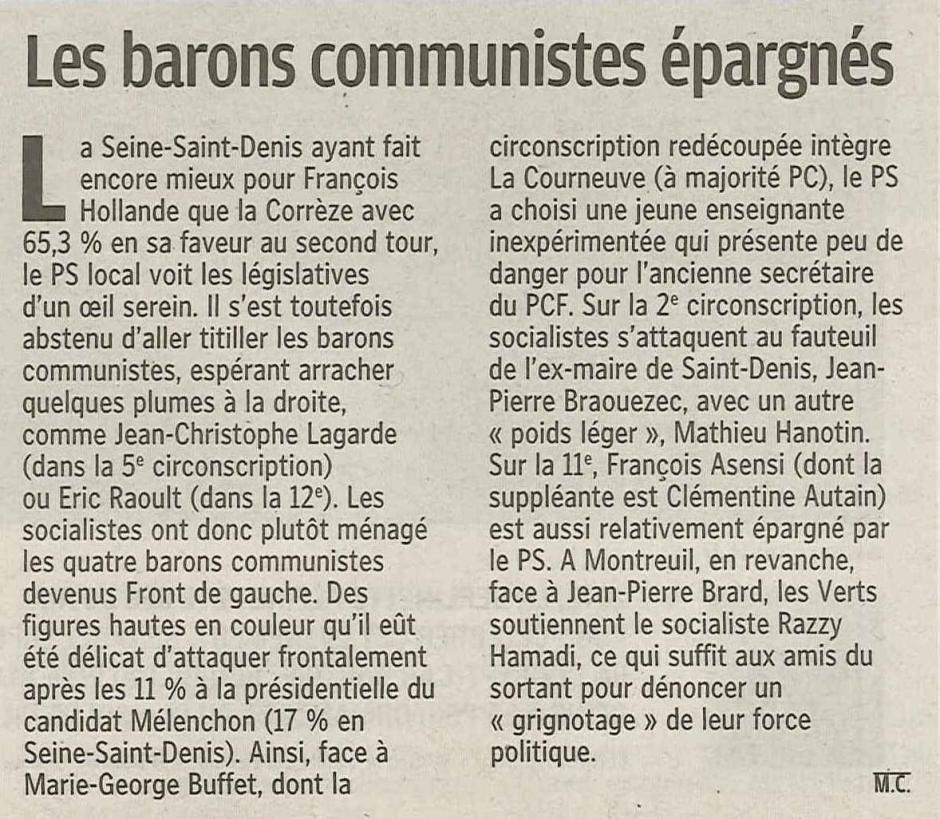 20120603-LeP-Législatives-Seine-Saint-Denis : les barons communistes épargnés