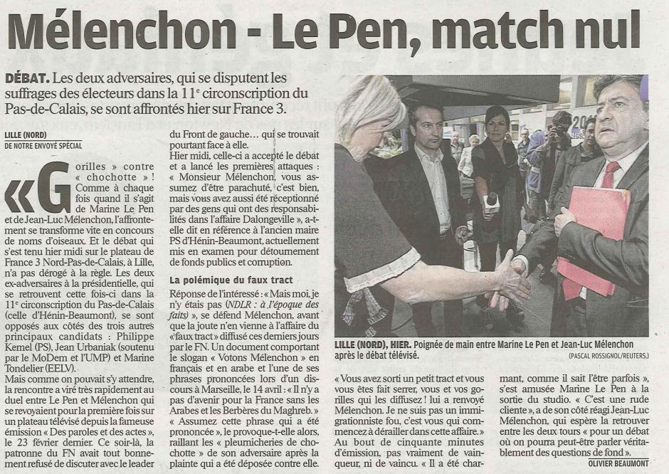 20120603-LeP-Législatives : Mélenchon-Le Pen, match nul