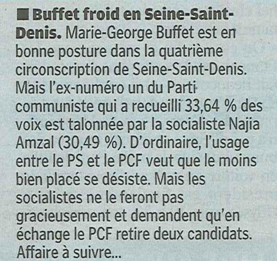 20120611-LeP-Législatives-Les points chauds du PS : Buffet froid en Seine-Saint-Denis