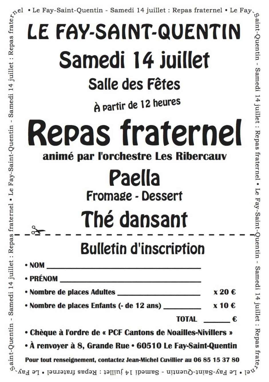 14 juillet, Le Fay-Saint-Quentin - Repas fraternel organisé par la section PCF Noailles-Nivillers