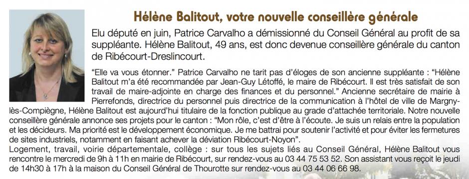 Hélène Balitout, votre nouvelle conseillère générale - Bulletin municipal de Thourotte « Contact », octobre 2012