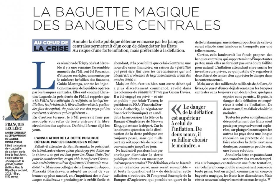 20121019-La Tribune-« La baguette magique des banques centrales »
