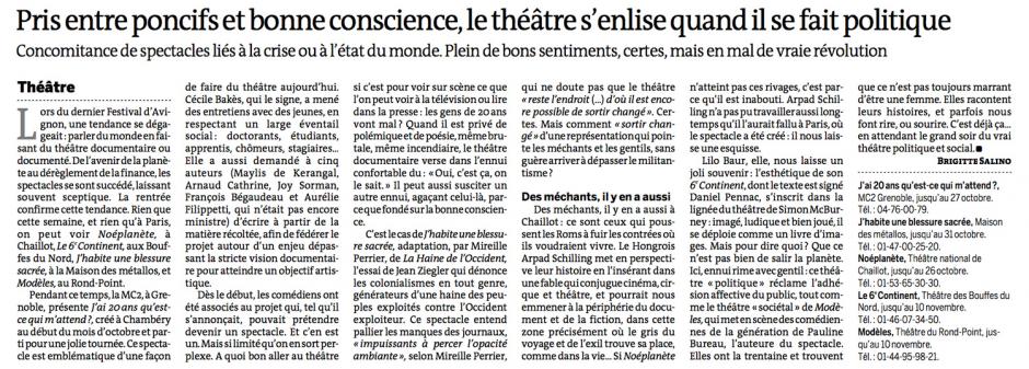 20121026-Le Monde-Pris entre poncifs et bonnes conscience, le théâtre s'enlise quand il se fait politique