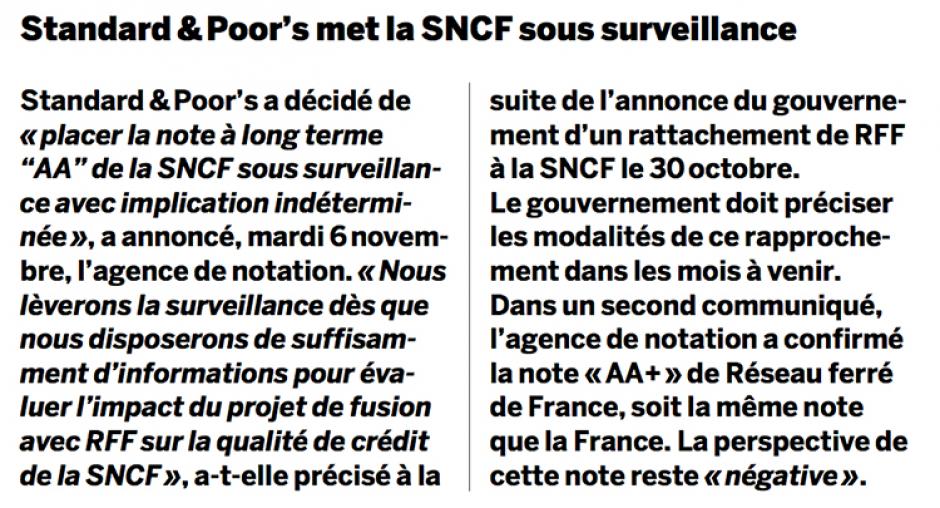 20121108-Le Monde-Standard & Poor's met la SNCF sous surveillance