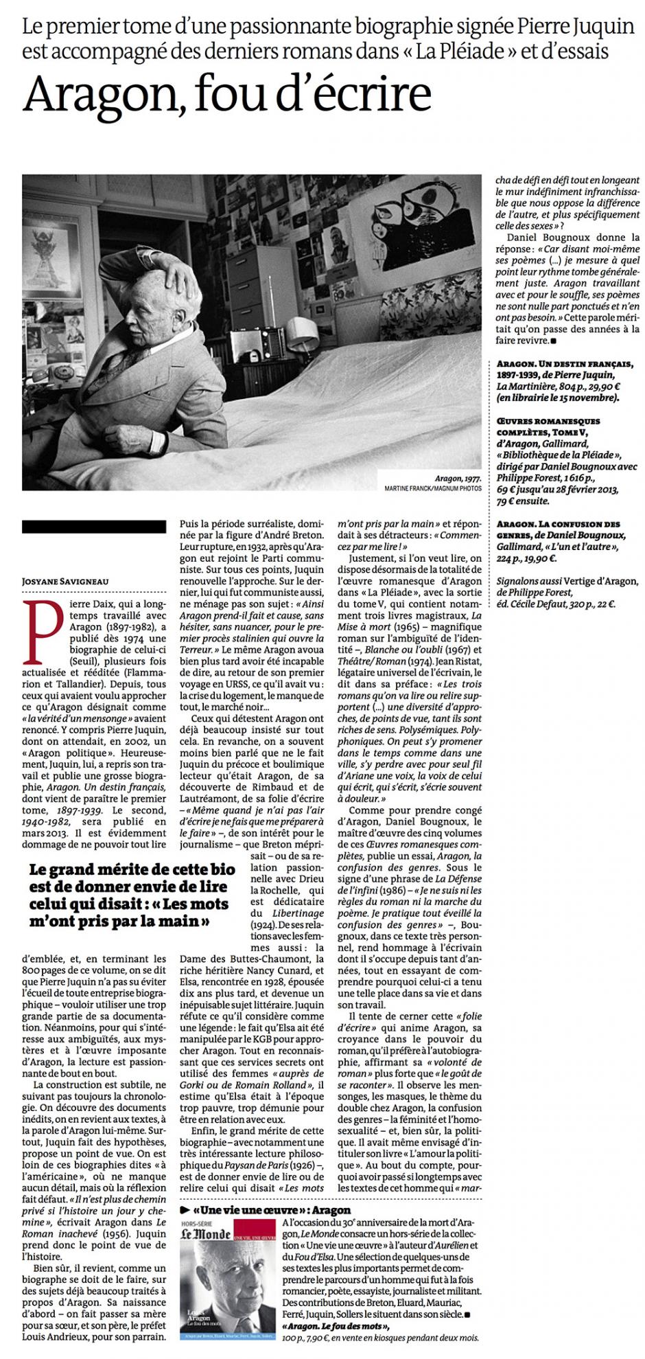20121109-Le Monde-Aragon, fou d'écrire