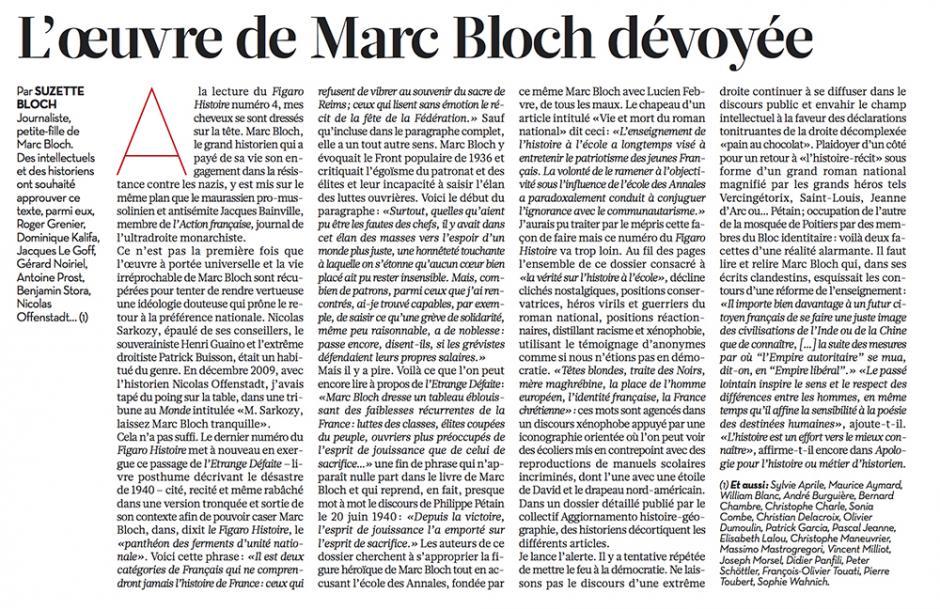 20121113-Libération-L'œuvre de Marc Bloch dévoyée