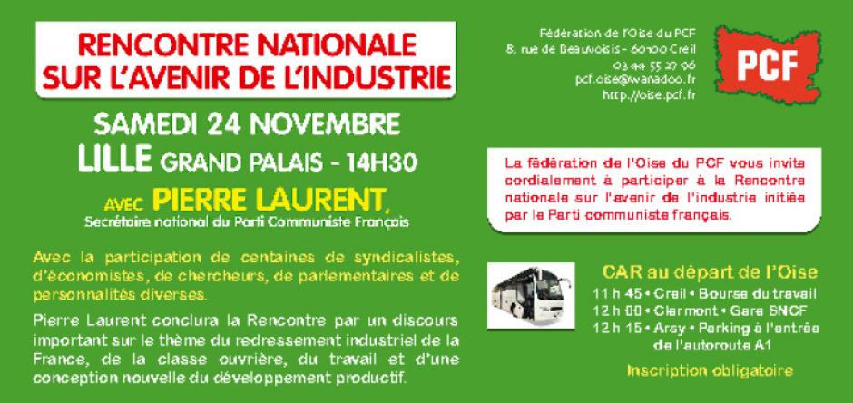 Invitation pour la Rencontre nationale sur l'avenir de l'industrie - Lille, 24 novembre 2012
