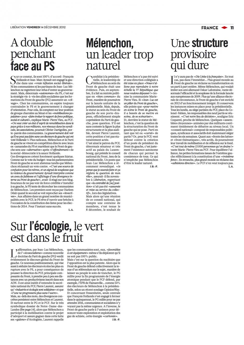 20121214-Libération-Politique frictions au Front de gauche : les thèmes