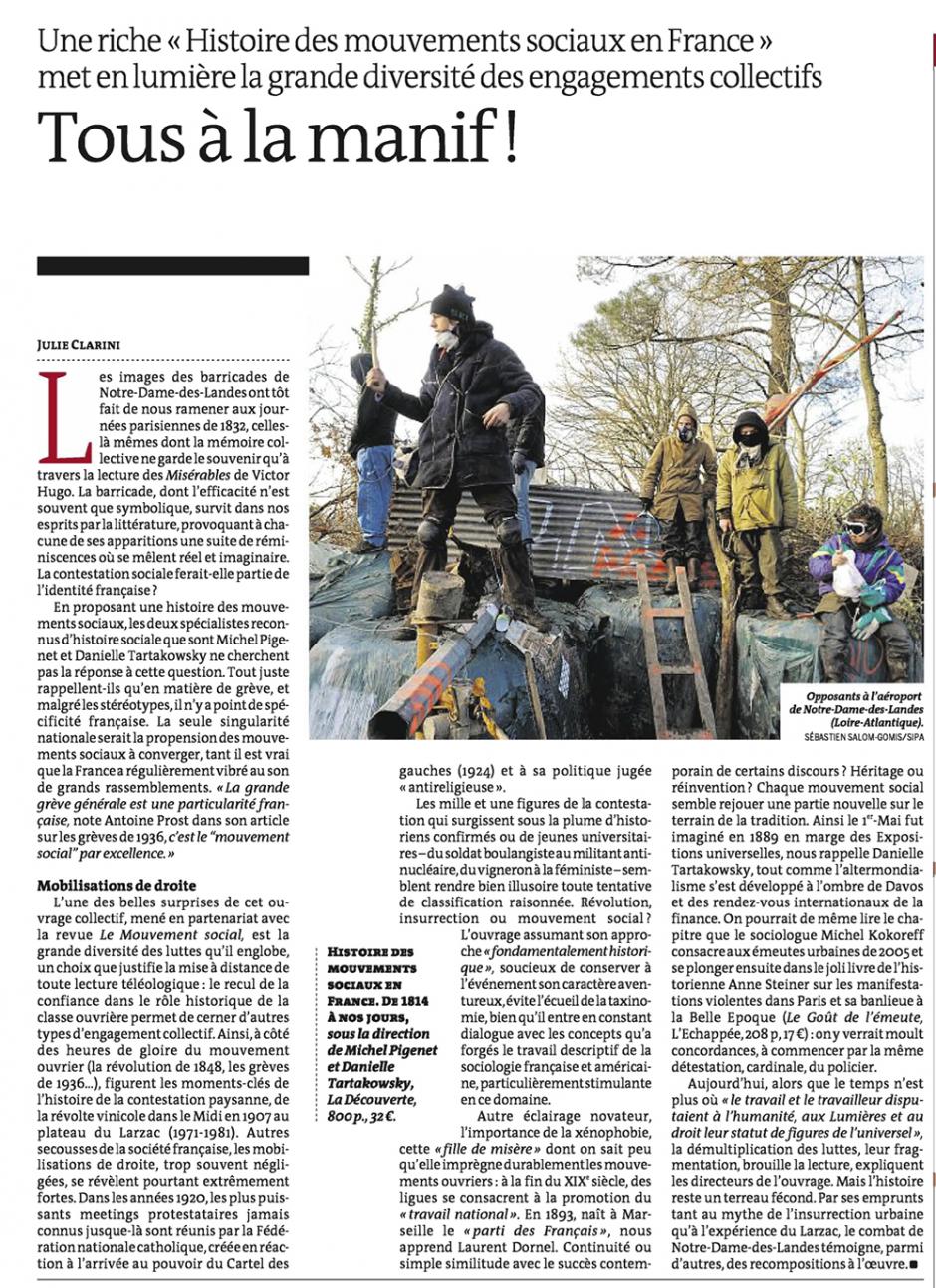 20121221-Le Monde-Une « Histoire des mouvements sociaux en France »