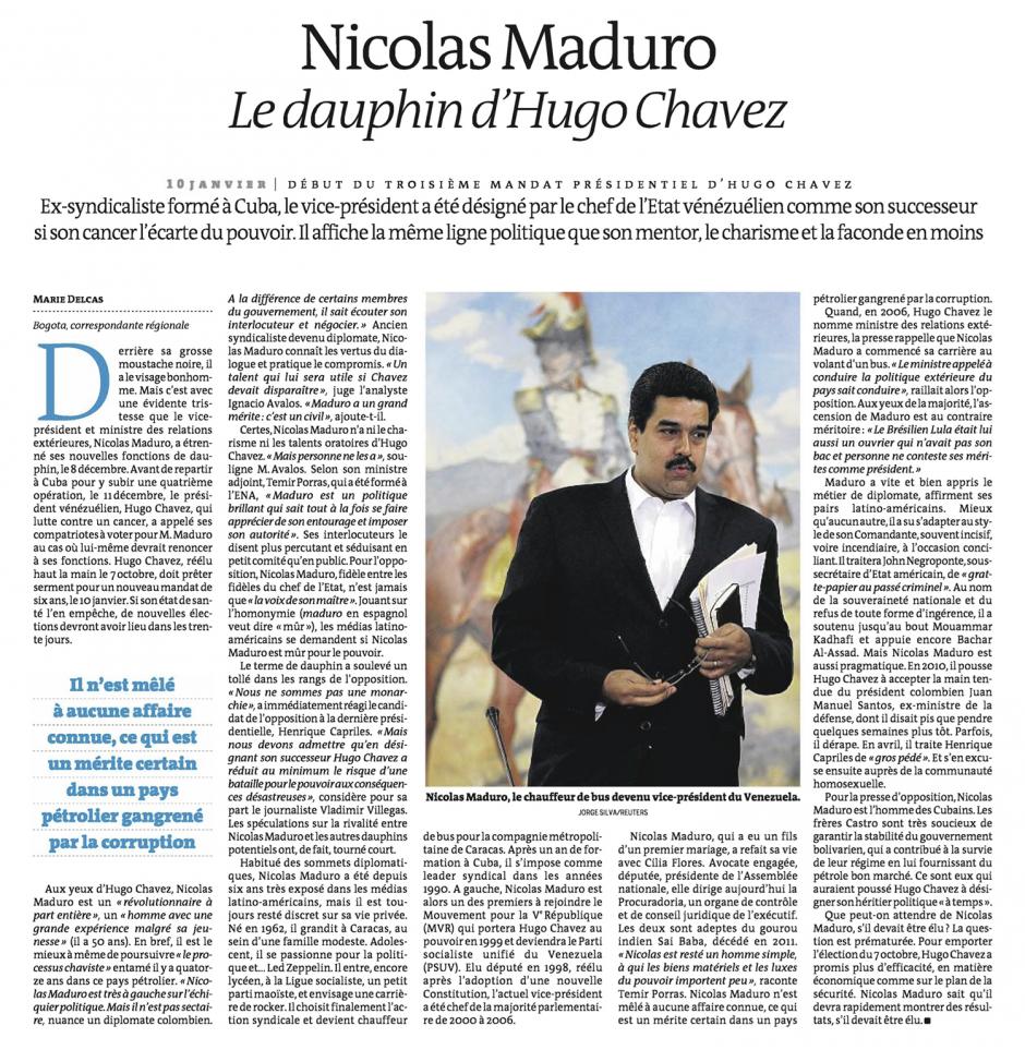 20121223-Le Monde-Nicolas Maduo, le dauphin d'Hugo Chávez