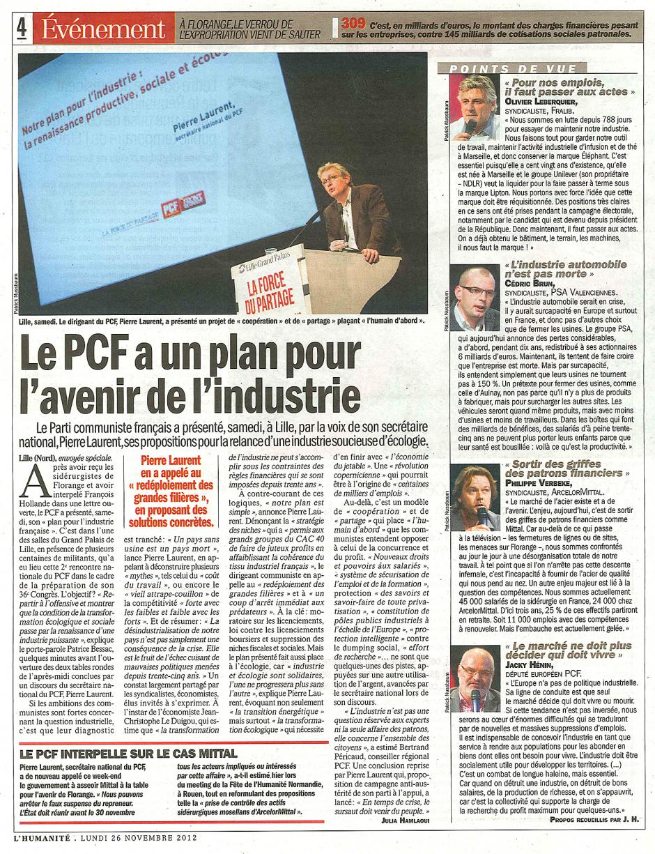 20121126-L'Huma-Le PCF a un plan pour l'avenir de l'industrie