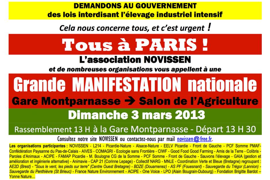 3 mars, Paris - Novissen et d'autres organisations-Manifestation contre l'élevage industriel intensif