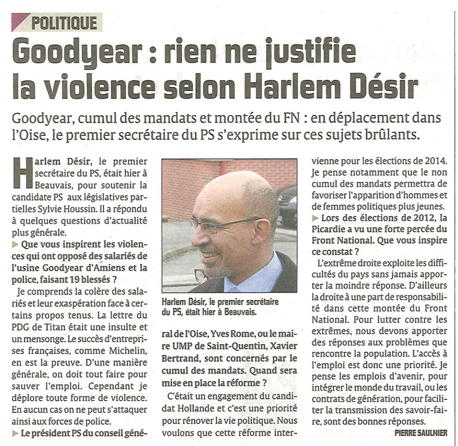 20130311-CP-2C-Goodyear : rien ne justifie la violence selon Harlem Désir