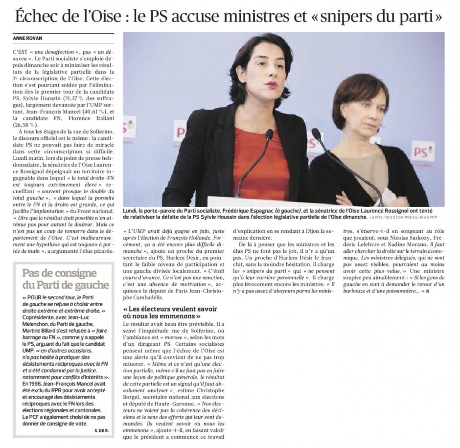 20130319-Le Figaro-2C-Échec de l'Oise : le PS accuse ministres et « snipers du parti »