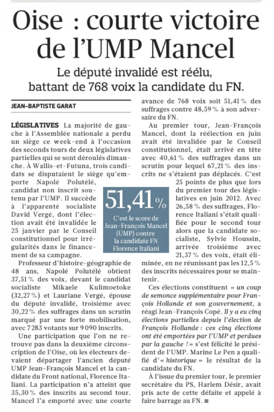 20130325-Le Figaro-2C-Oise : courte victoire de l'UMP Mancel