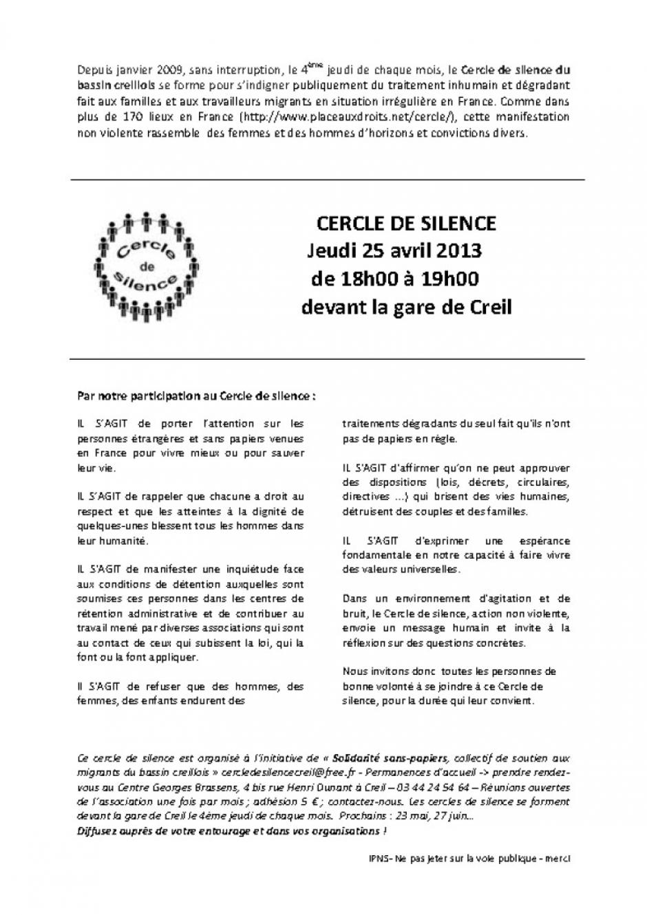25 avril, Creil - Solidarité sans-papiers-53e cercle de silence