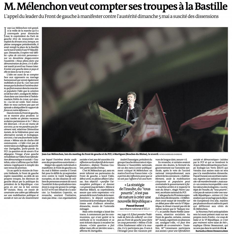 20130504-Le Monde-M. Mélenchon veut compter ses troupes à la Bastille