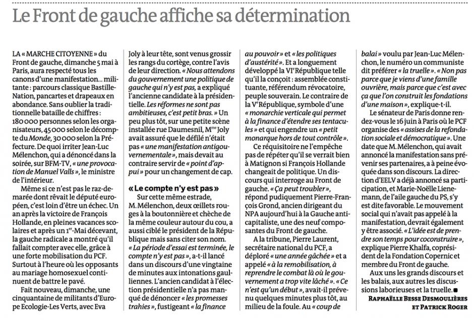 20130507-Le Monde-Le Front de gauche affiche sa détermination
